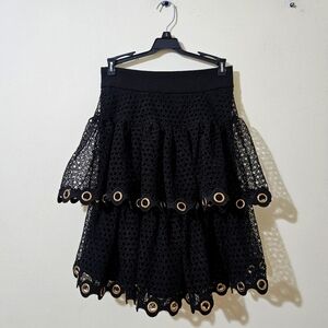 Maje Eyelet Ruffle Skater Skirt